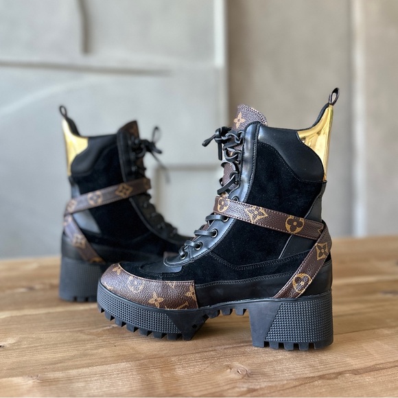 NEW Chunky Monogram-Style Lace-Up Boots - Picture 3 of 9